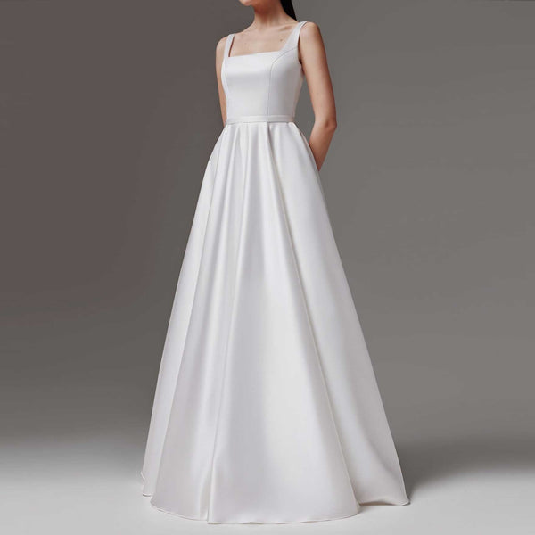 Simple Elegant Satin Wedding Dress With Square Neckline ET3073