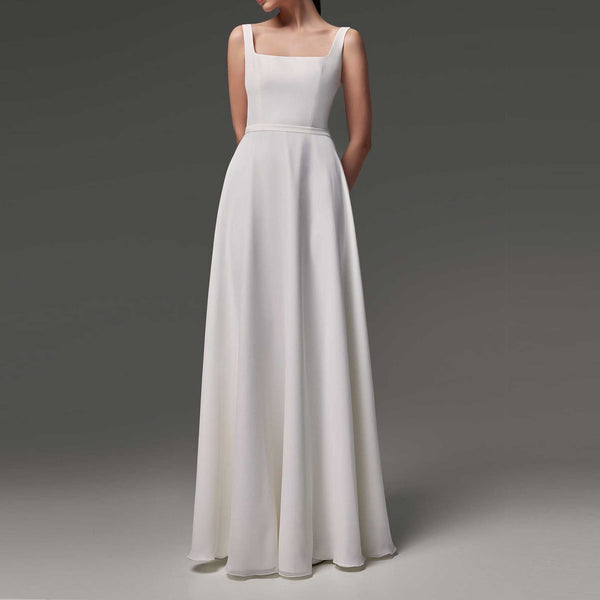 Simple Elegant Chiffon Wedding Dress with Square Neckline ET3074