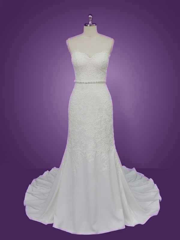 Strapless Fitted A-line Wedding Dress with Lace Accents RS2007