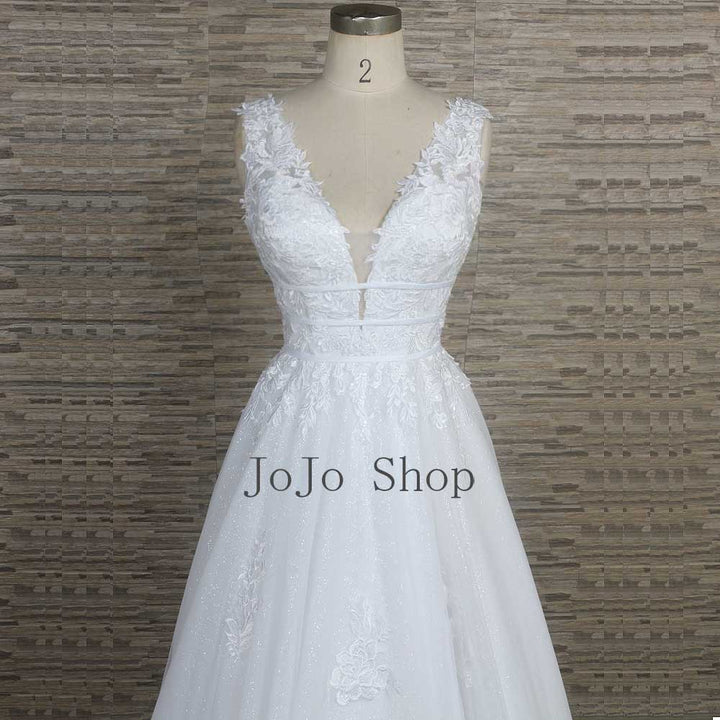 Boho Lace Wedding Dress with Open Back QT1335