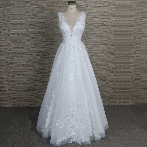 Boho Lace Wedding Dress with Open Back QT1335