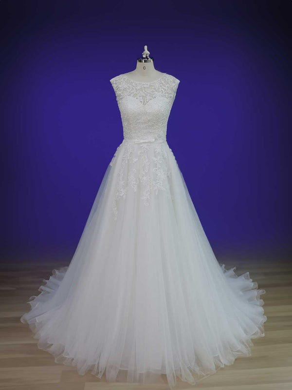 Sleeveless A-line Lace Wedding Dress with Open Back RH1605