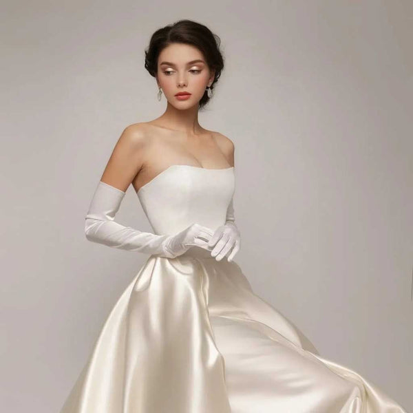 Long Ivory and White Satin Gloves