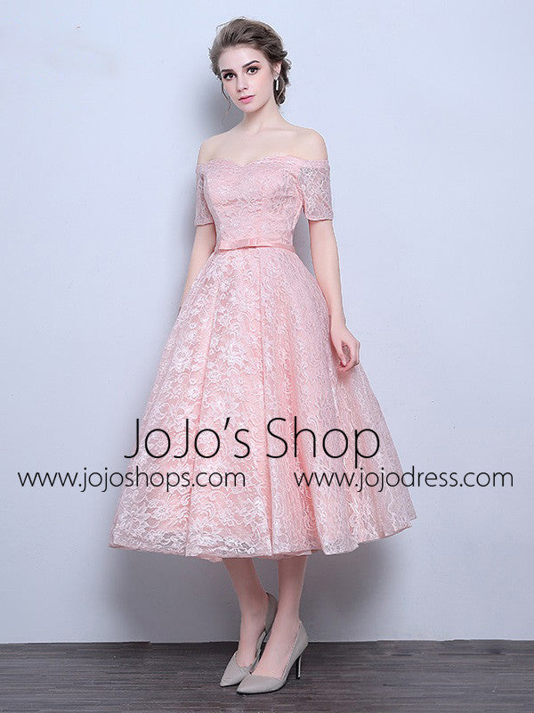 Pink tea 2024 length wedding dress