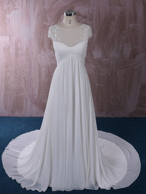 Chiffon Wedding Dress with Illusion Neckline | QT85137 – JoJo Shop