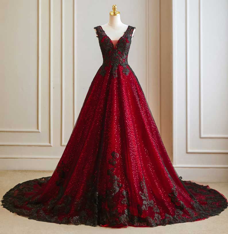 Halloween Gothic Red and Black Lace Wedding Dress ET3035 – JoJo Shop