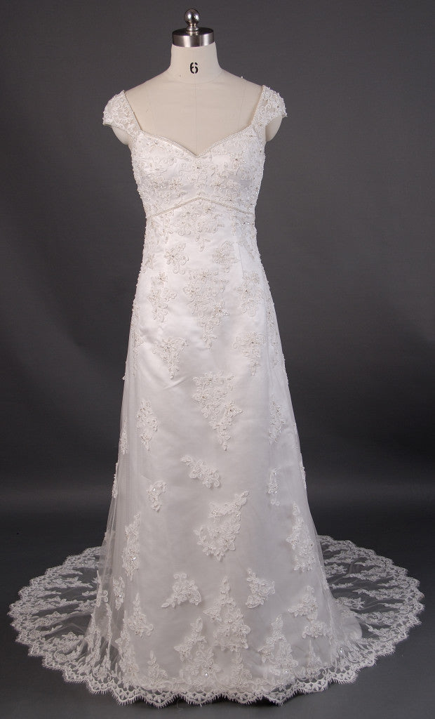Retro 1920s Regency Style Lace Empire Wedding Dress with Cap Sleeves ...